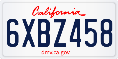 CA license plate 6XBZ458