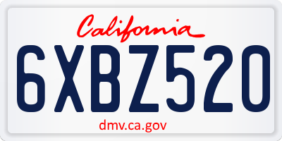 CA license plate 6XBZ520
