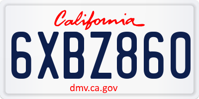 CA license plate 6XBZ860