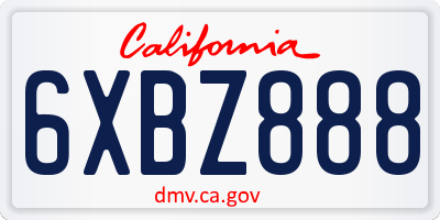 CA license plate 6XBZ888