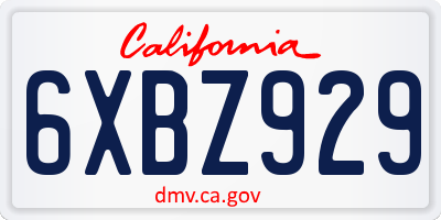 CA license plate 6XBZ929