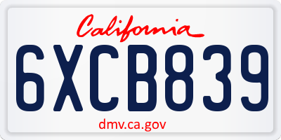 CA license plate 6XCB839