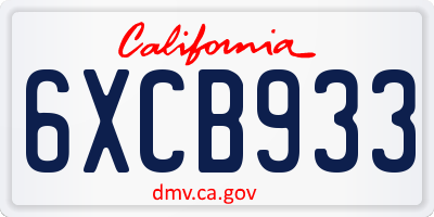 CA license plate 6XCB933