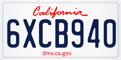 CA license plate 6XCB940
