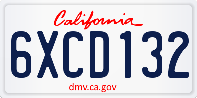 CA license plate 6XCD132