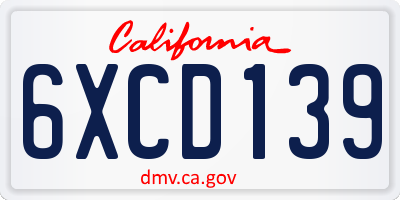 CA license plate 6XCD139