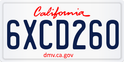CA license plate 6XCD260