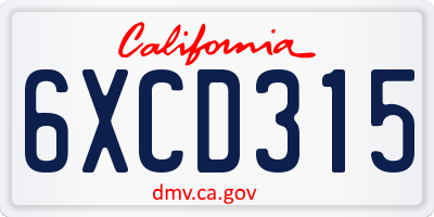 CA license plate 6XCD315