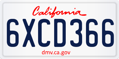 CA license plate 6XCD366