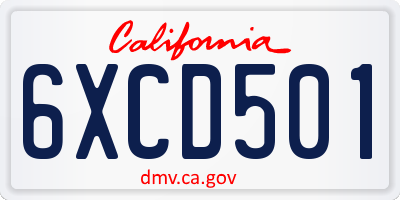 CA license plate 6XCD501