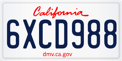 CA license plate 6XCD988