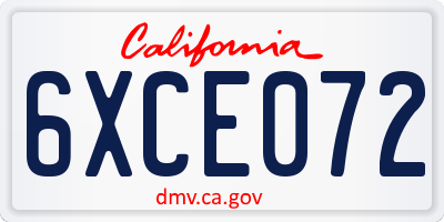 CA license plate 6XCE072