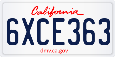 CA license plate 6XCE363