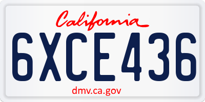 CA license plate 6XCE436