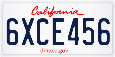 CA license plate 6XCE456