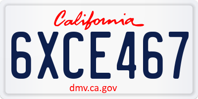 CA license plate 6XCE467