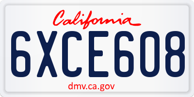 CA license plate 6XCE608