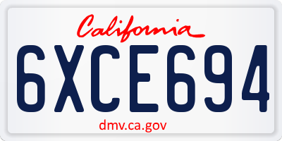CA license plate 6XCE694