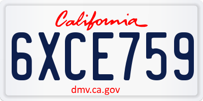 CA license plate 6XCE759