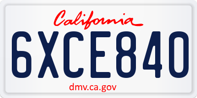 CA license plate 6XCE840