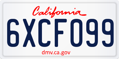 CA license plate 6XCF099