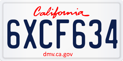 CA license plate 6XCF634
