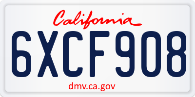 CA license plate 6XCF908