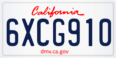 CA license plate 6XCG910