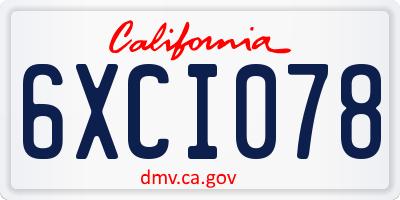 CA license plate 6XCI078
