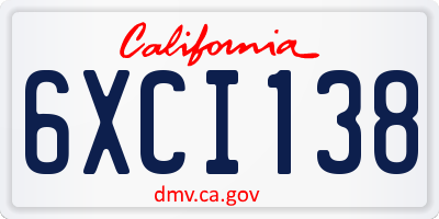 CA license plate 6XCI138