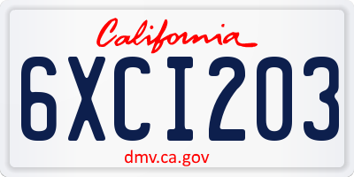 CA license plate 6XCI203