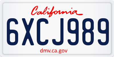 CA license plate 6XCJ989