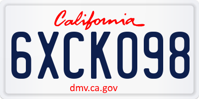 CA license plate 6XCK098