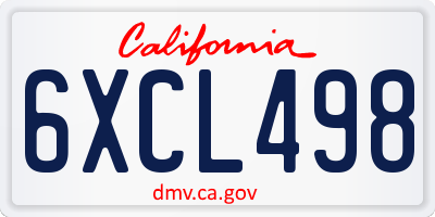 CA license plate 6XCL498
