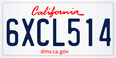 CA license plate 6XCL514