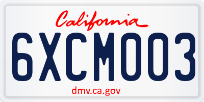 CA license plate 6XCM003