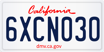 CA license plate 6XCN030