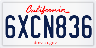CA license plate 6XCN836