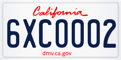CA license plate 6XCO002