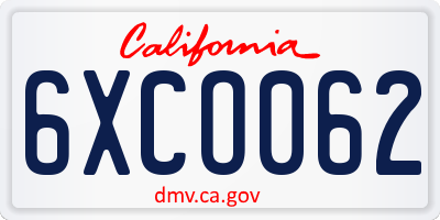 CA license plate 6XCO062