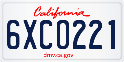 CA license plate 6XCO221