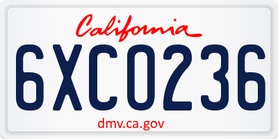 CA license plate 6XCO236