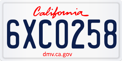 CA license plate 6XCO258