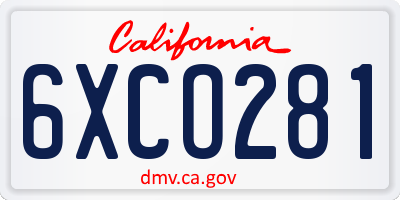 CA license plate 6XCO281
