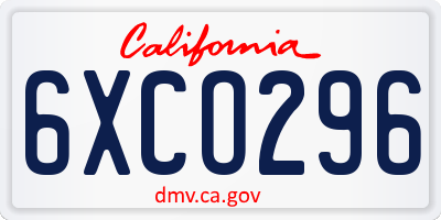 CA license plate 6XCO296