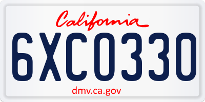 CA license plate 6XCO330
