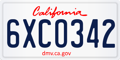 CA license plate 6XCO342
