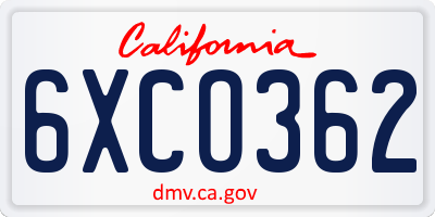 CA license plate 6XCO362