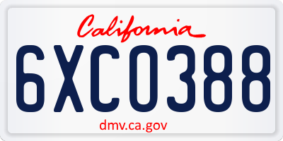 CA license plate 6XCO388