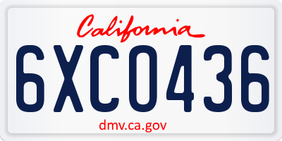 CA license plate 6XCO436
